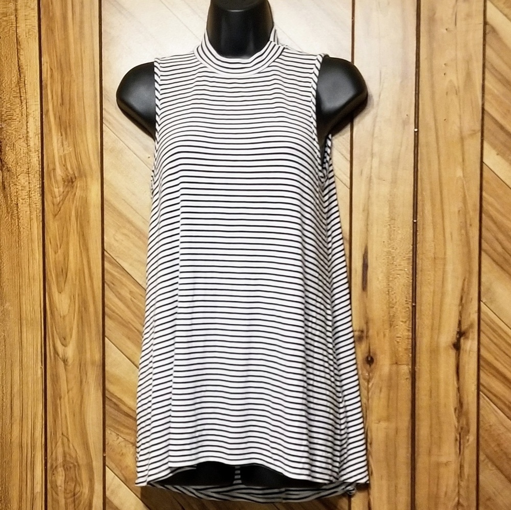 Moa Moa Long Striped Sleeveless Tunic Top